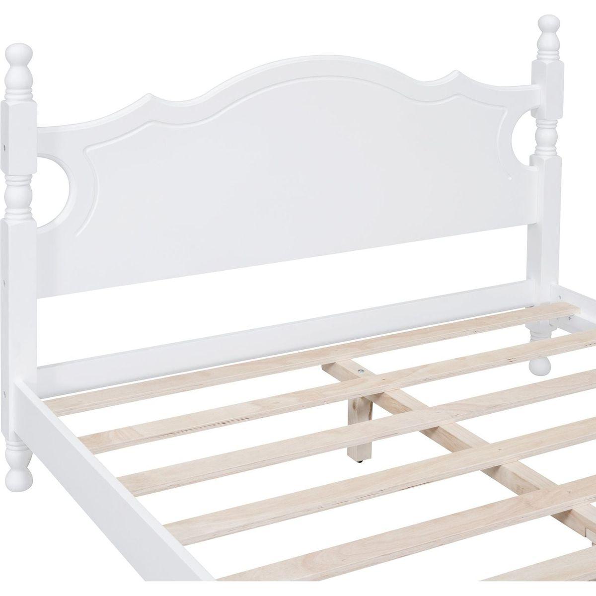 Full Size Wood Platform Bed Frame,Retro Style Platform Bed with Wooden Slat Support,White