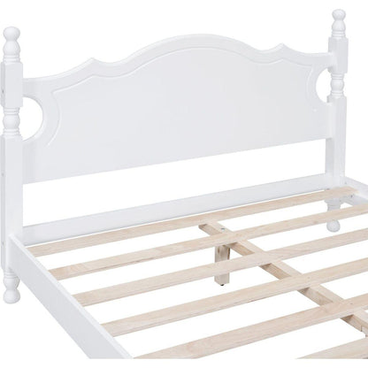 Full Size Wood Platform Bed Frame,Retro Style Platform Bed with Wooden Slat Support,White