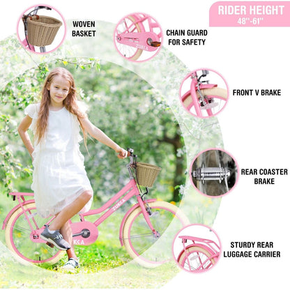 Multiple Colors,Girls Bike with Basket for 7-10 Years Old Kids,20 inch wheel, No Training Wheels Included