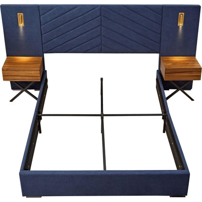 Queen Size Velvet Bed Frame/Vertical Channel Tufted Wingback Headboard/Upholstered Platform Bed/Strong Wooden Slats/No Box Spring Needed/Easy AssemblyRoyal blue