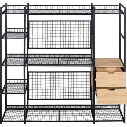 Open-Style Wardrobe with Hanging Rails, Shelves and Drawers, Black