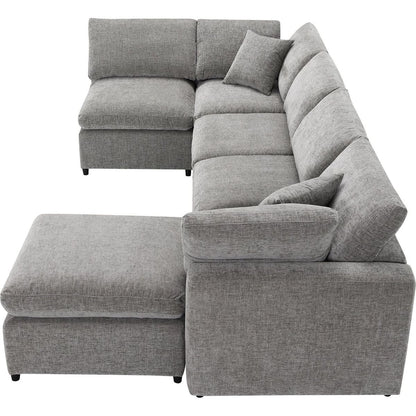 130x65" Modern Modular Cloud Sofa Bed, 6 Seat Chenille Sectional Couch Set with Ottoman,Free Combination,Convertible U Shaped Sleeper Sofa for Living Room, Apartment, 3 Colors