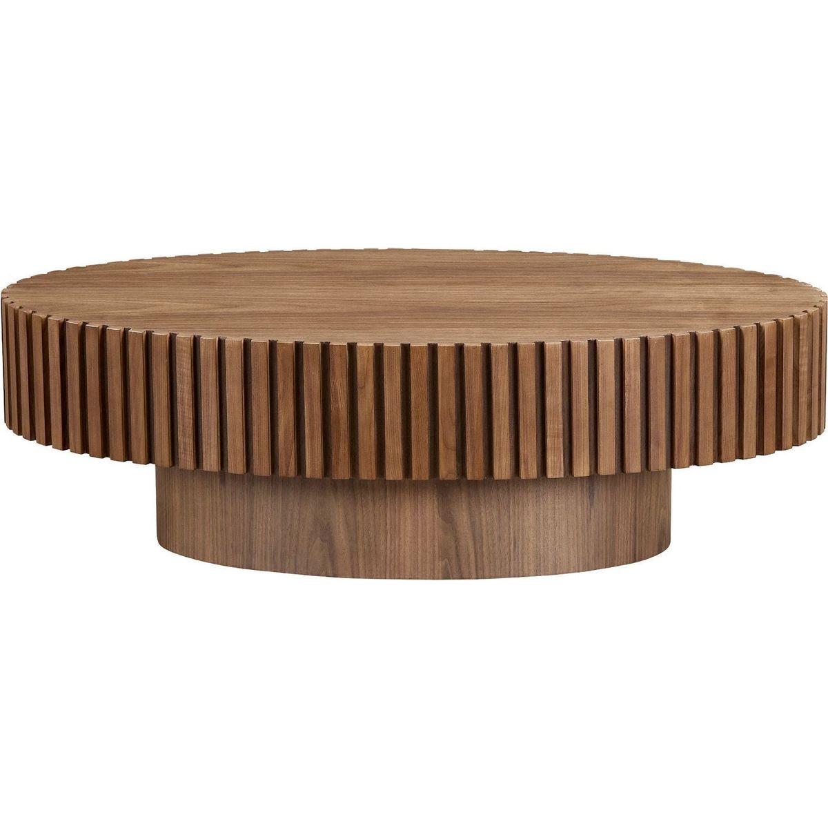 Modern Handcraft Drum Coffee Table Length 43.7 inch Round Coffee Table for Living Room,Small Coffee Table with Sturdy Pedestal,Walnut MDF