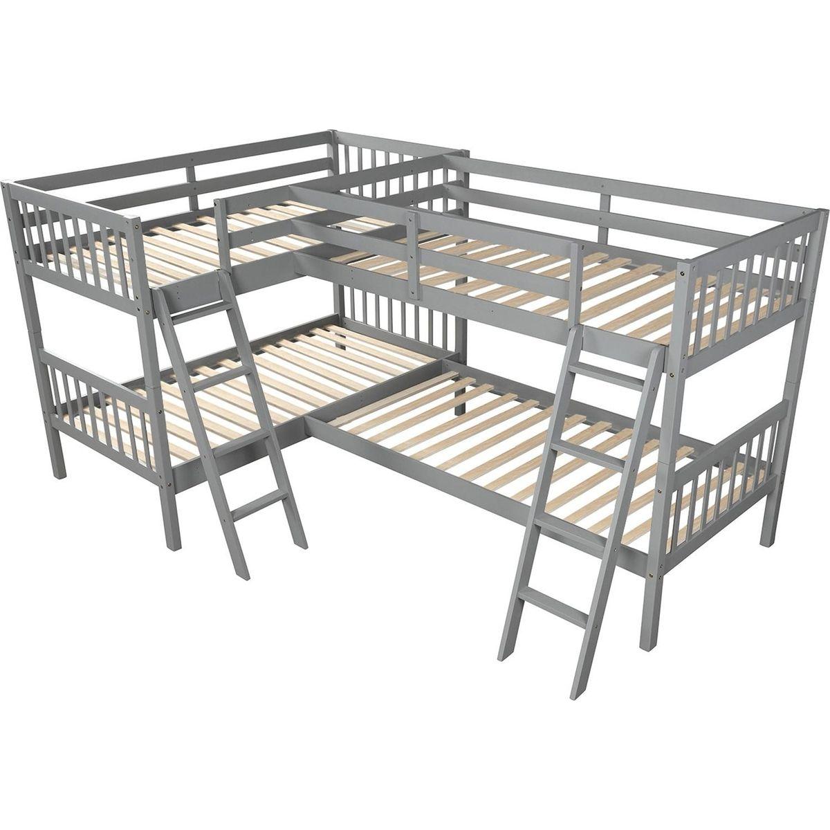 L-Shaped Bunk Bed with Ladder,Twin Size-Gray