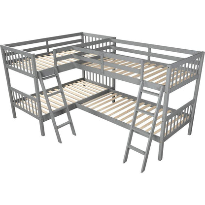 L-Shaped Bunk Bed with Ladder,Twin Size-Gray