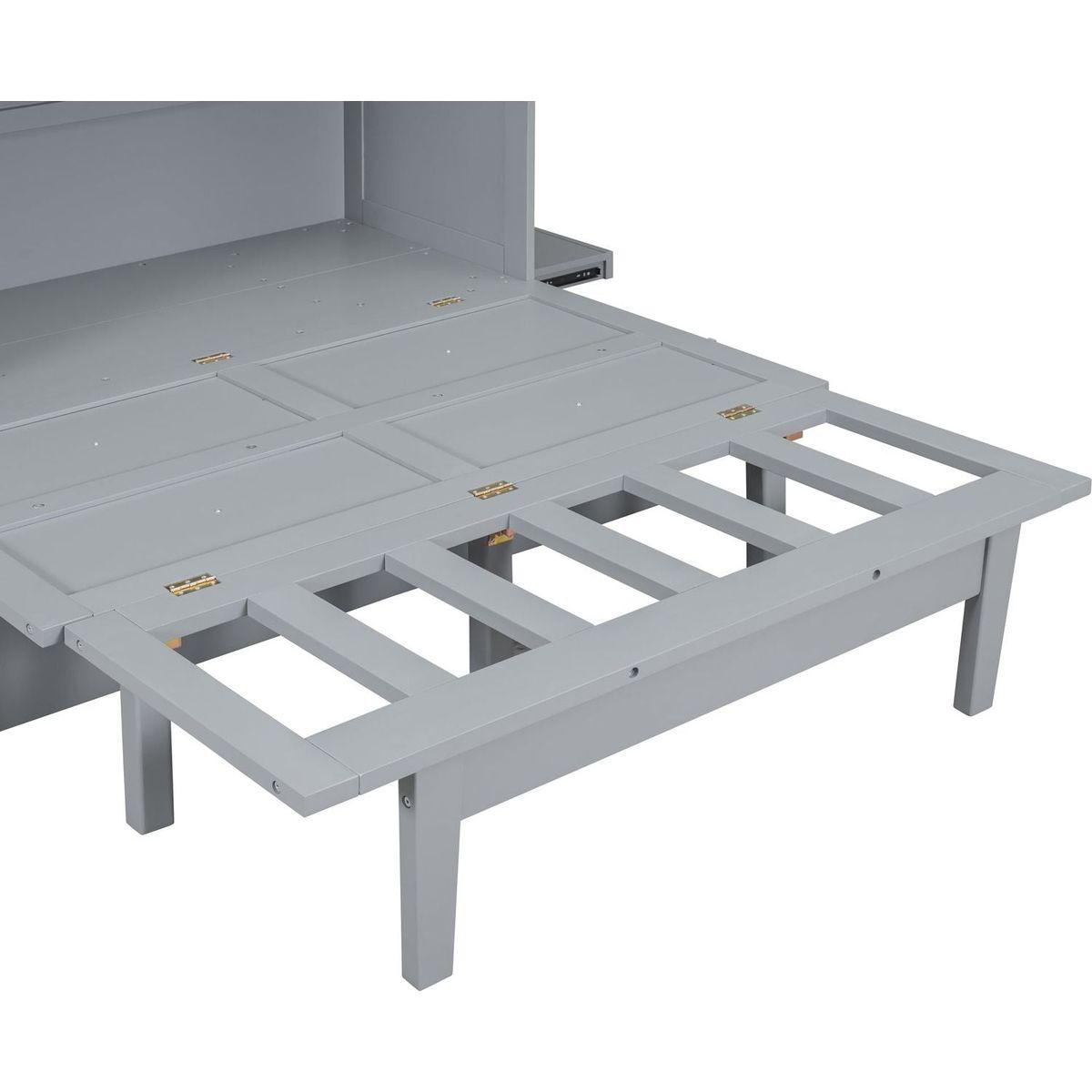 Full Size Murphy Bed with USB Port and removable Shelves on Each Side,Gray