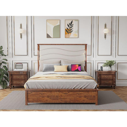 King Size Bed Frame with Upholstered Headboard, King Bed Frame with Charging Station and LED Lights, Wood Slats, Dark Gray Linen, No Box Spring Needed, Easy Assembly
