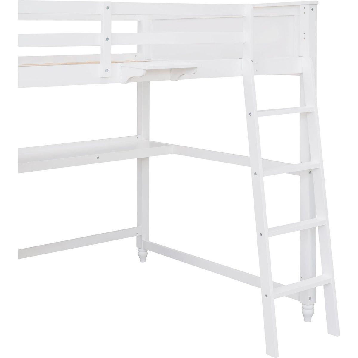 Full size Loft Bed with Drawers and Desk, Wooden Loft Bed with Shelves - White