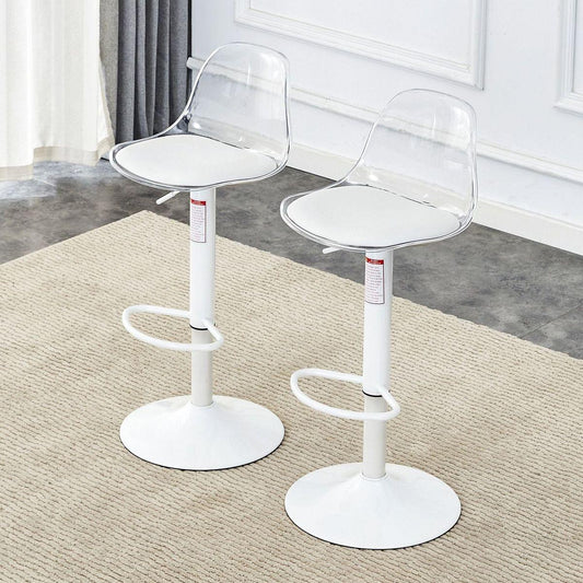 Modern minimalist bar chairs and bar stools. Can rotate 360 and adjust lifting. PET backrest and PU seats. Set of 2. Suitable for bars, restaurants, and front desk cashiers.