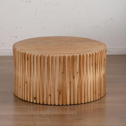 31.5" Retro Fashion Style Cylindrical Coffee Table with Vertical Texture Relief Design,Suitable for Living Room,Office,and Dining Room