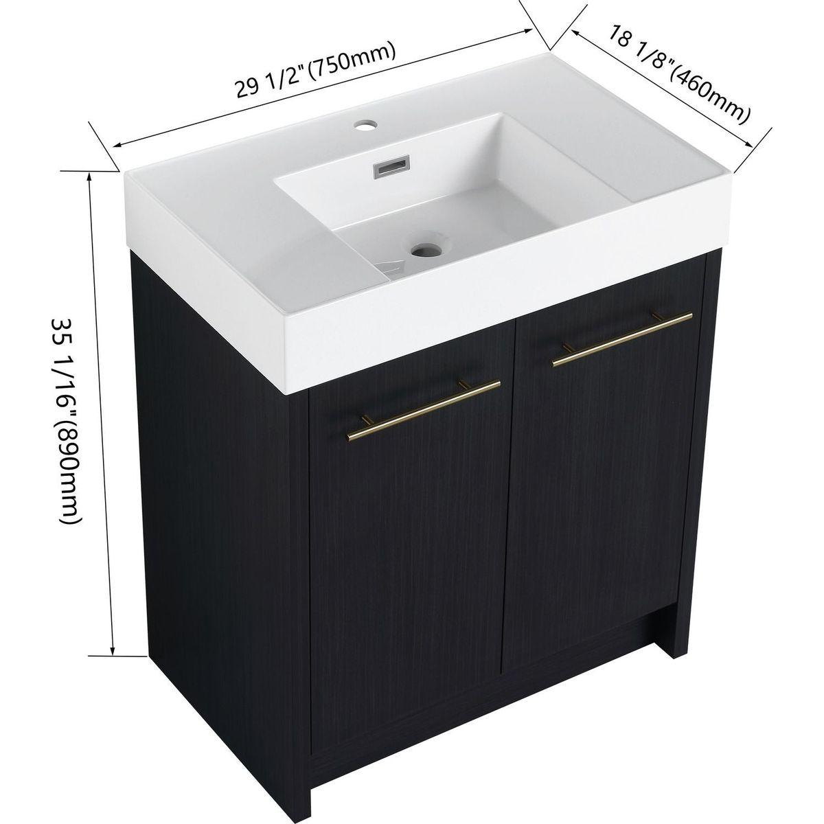 30 Inch Freestanding Bathroom Vanity with Resin Sink, With Soft Closing Door, KD-Package