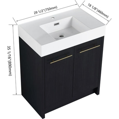 30 Inch Freestanding Bathroom Vanity with Resin Sink, With Soft Closing Door, KD-Package