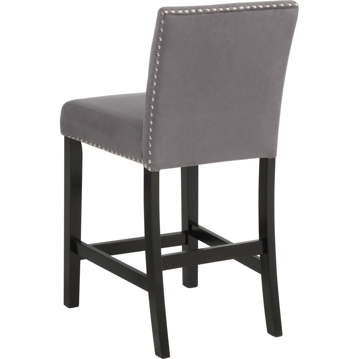 Cobre Contemporary Velvet Counter Stool with Nailhead Trim, Set of 2, Gray