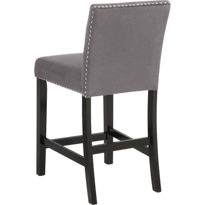 Cobre Contemporary Velvet Counter Stool with Nailhead Trim, Set of 2, Gray
