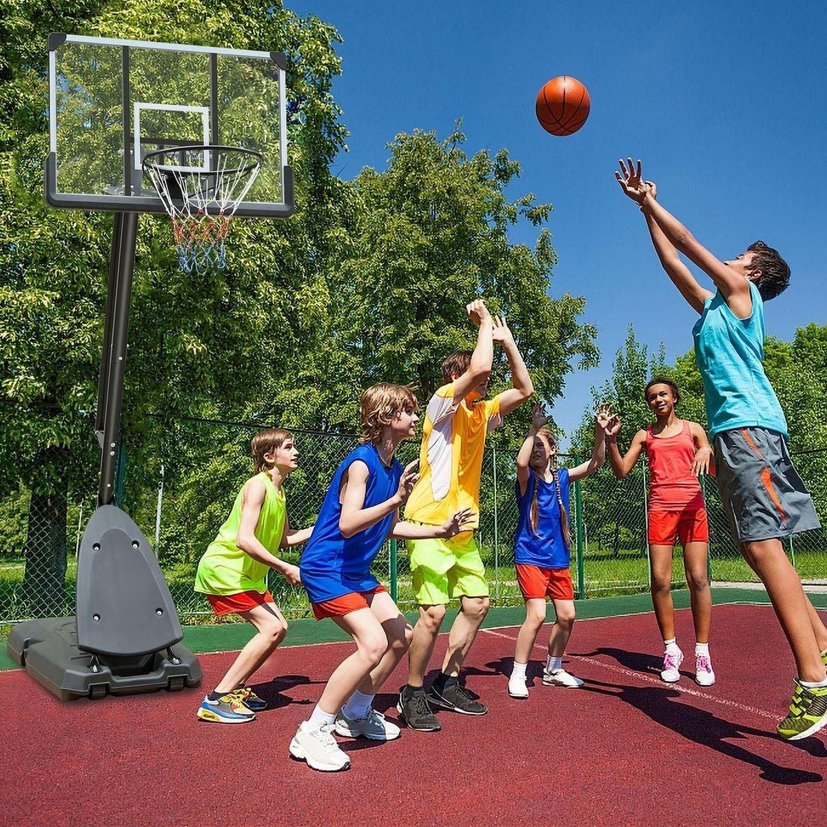 Height Adjustable 7 to 10ft Basketball Hoop 44 Inch Backboard Portable Basketball Goal System with Stable Base and Wheels, use for Outdoor