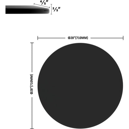 28" Inch Round Tempered Glass Table Top Black Glass 2/5 Inch Thick Beveled Polished Edge