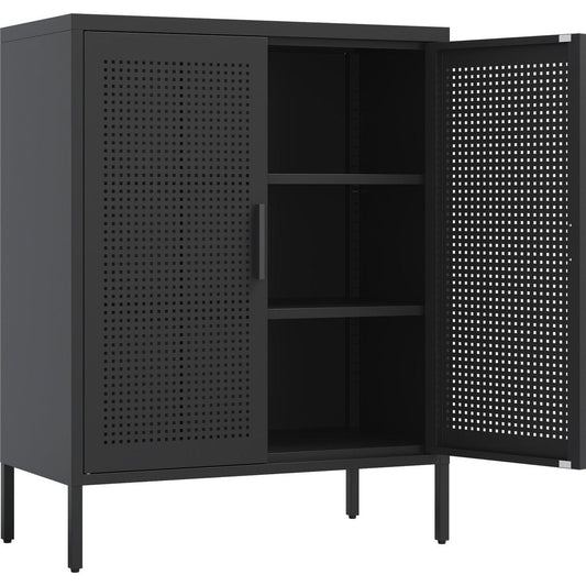 NO LOCK, Metal Storage Cabinet with 2 Doors and 2 Adjustable Shelves, Steel Storage Cabinet, Metal File Cabinet for Home Office School Gym, Black