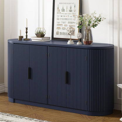 Vertical Striped Door Storage Cabinet with Metal Handles, Adjustable, Suitable for Study, Entryway and Living Room