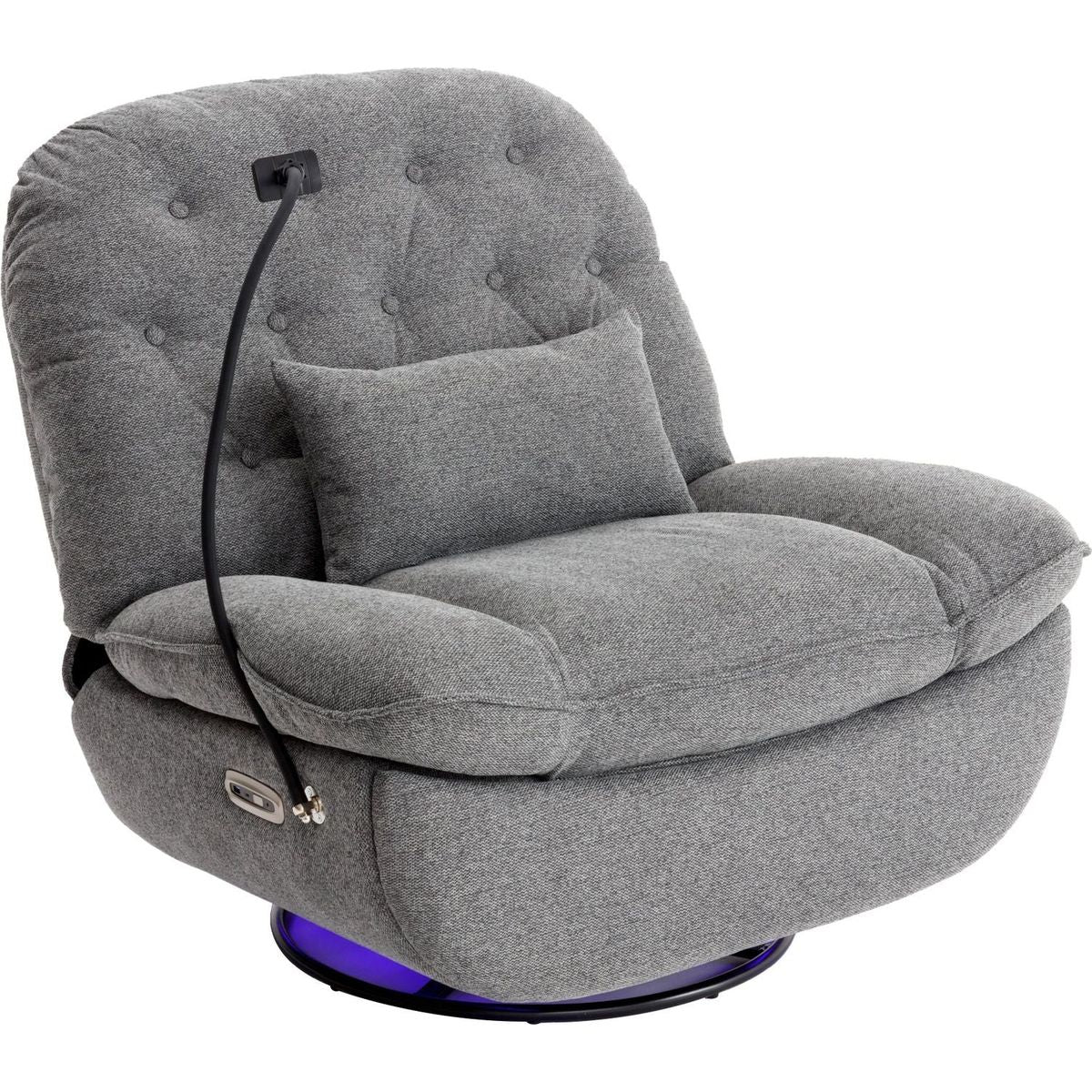 270 Degree Swivel Power Recliner with Voice Control, Bluetooth Music Player,USB Ports, Atmosphere Lamp, Hidden Arm Storage and Mobile Phone Holder for Living Room, Bedroom, Apartment, Grey