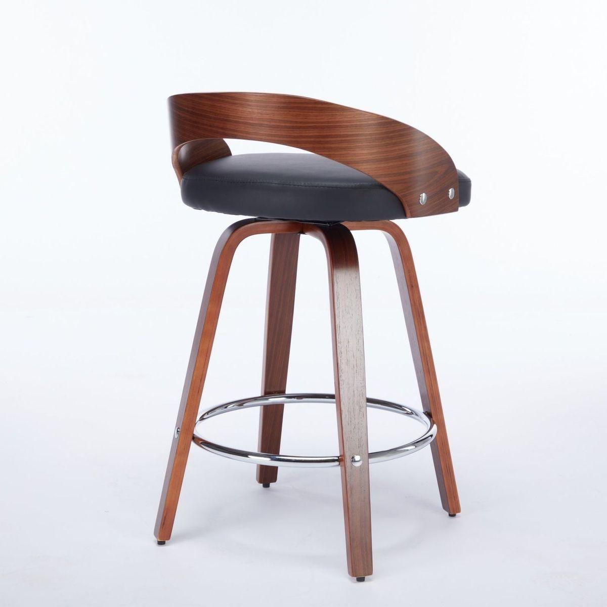 Bar Stools Set of 2, Swivel Bar Height Stools with Low Back, Wood Bar Chairs with Soft Cushion Seat, 25-Inch Seat Height (Black, 25" Counter Height) - Streamdale Furniture