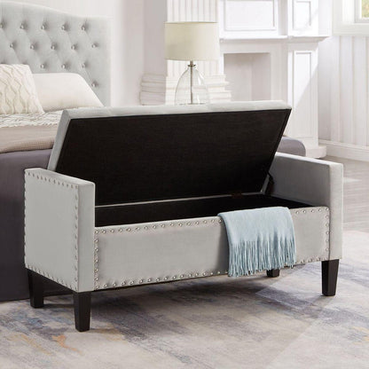 Upholstered Tufted Button Storage Bench with nails trim,Entryway Living Room Soft Padded Seat with Armrest,Bed