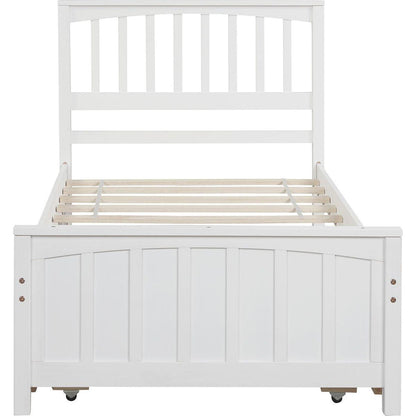 Twin size Platform Bed with Trundle, White