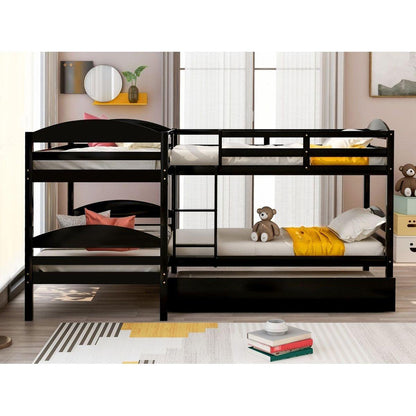 Twin L-Shaped Bunk bed with Trundle-Espresso{O