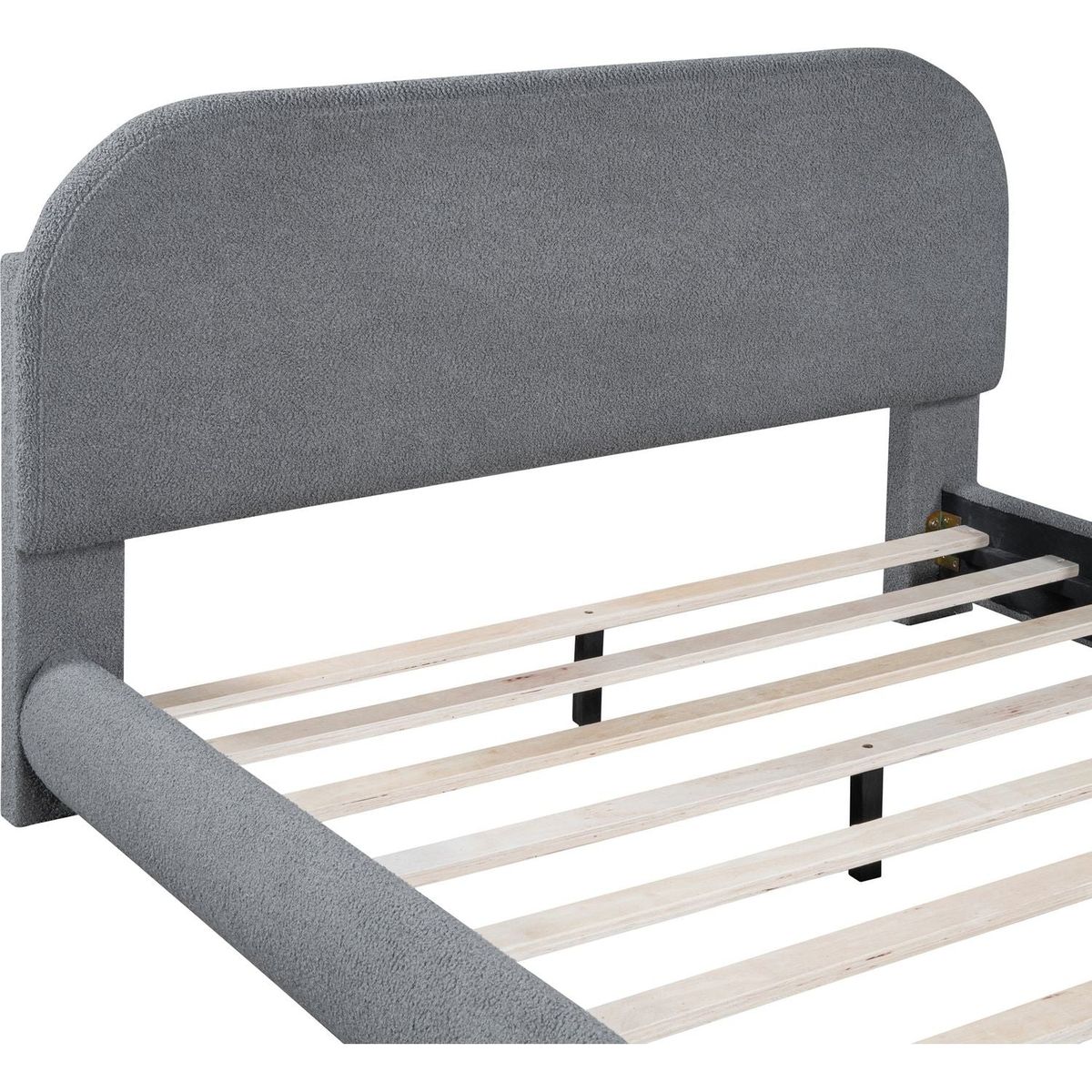 Teddy Fleece Full Size Upholstered Platform Bed with Thick Fabric, Solid Frame and Stylish Curve-shaped Design, Gray
