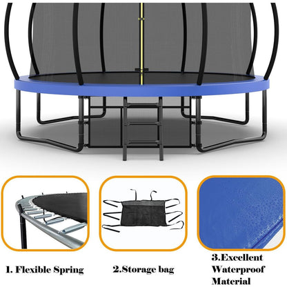 14FT Trampoline with Enclosure - Recreational Trampolines with Ladder and AntiRust Coating, ASTM Approval Outdoor Trampoline for Kids