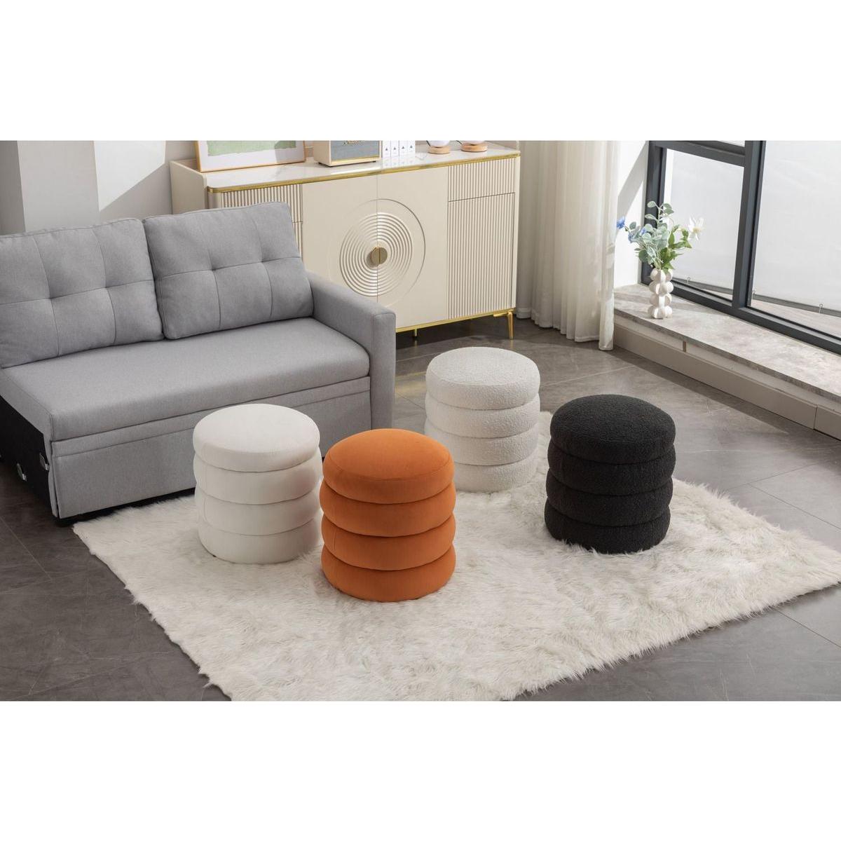Soft Boucle Round Ottoman Footrest Stool,Black