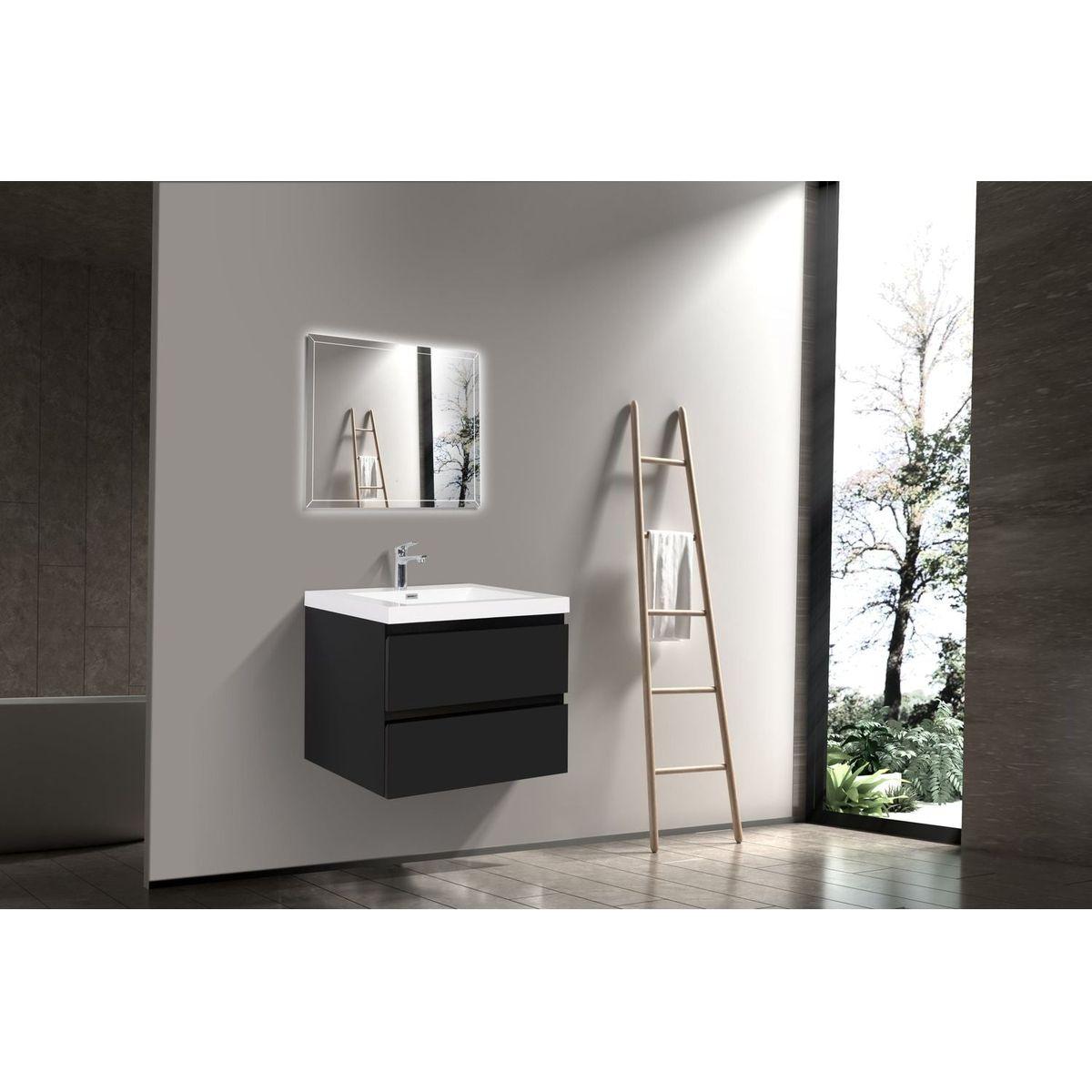 30" Floating Bathroom Vanity with Sink, Modern Wall-Mounted Bathroom Storage Vanity Cabinet with Resin Top Basin and Soft Close Drawers, Glossy Black