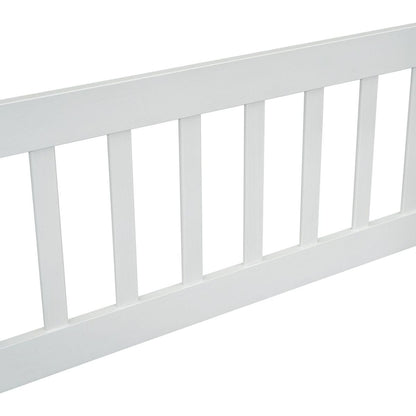 Full Wood House-Shaped Floor Bed with Fence, Guardrails,White