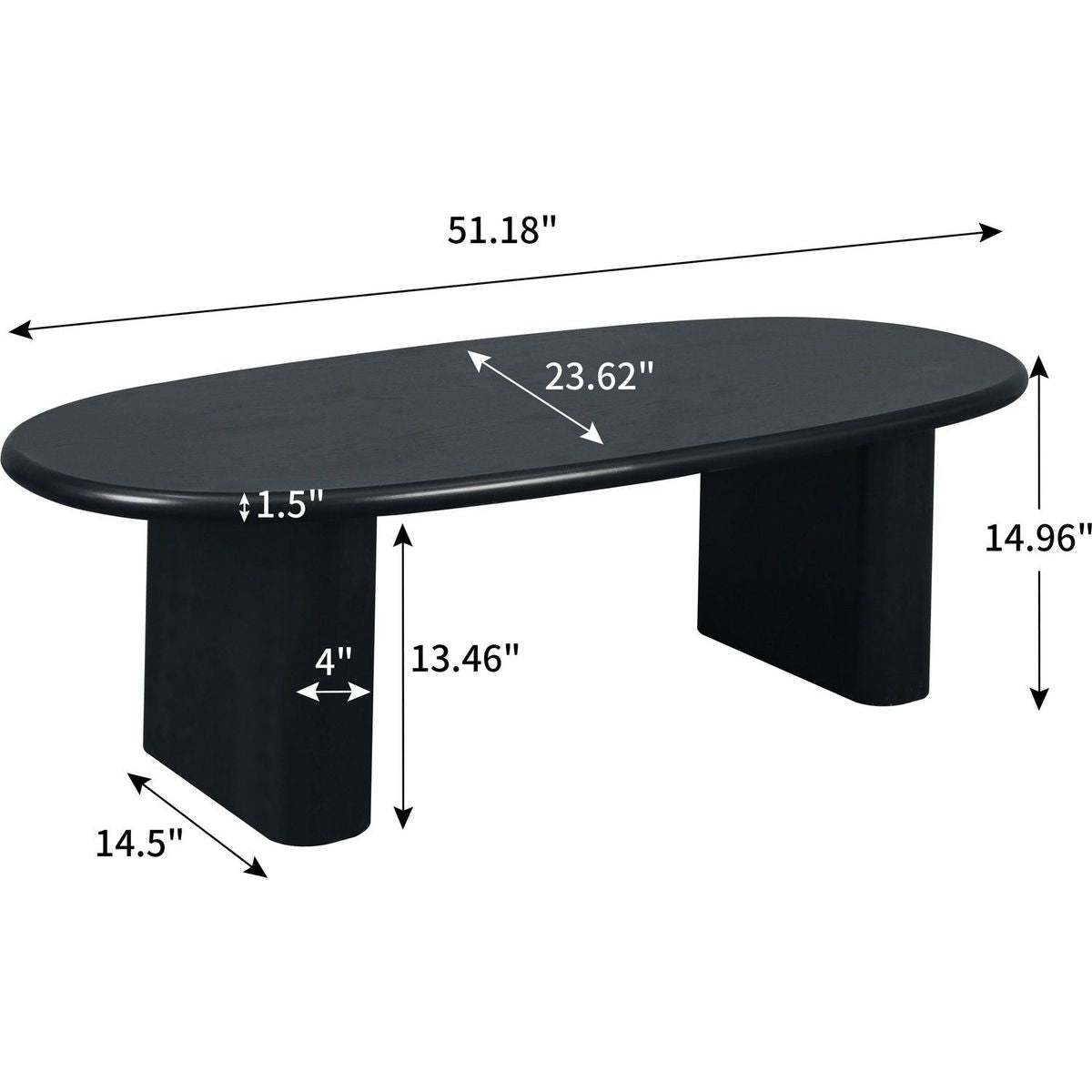 51" Tapered Tabletop Coffee Table (BLACK)