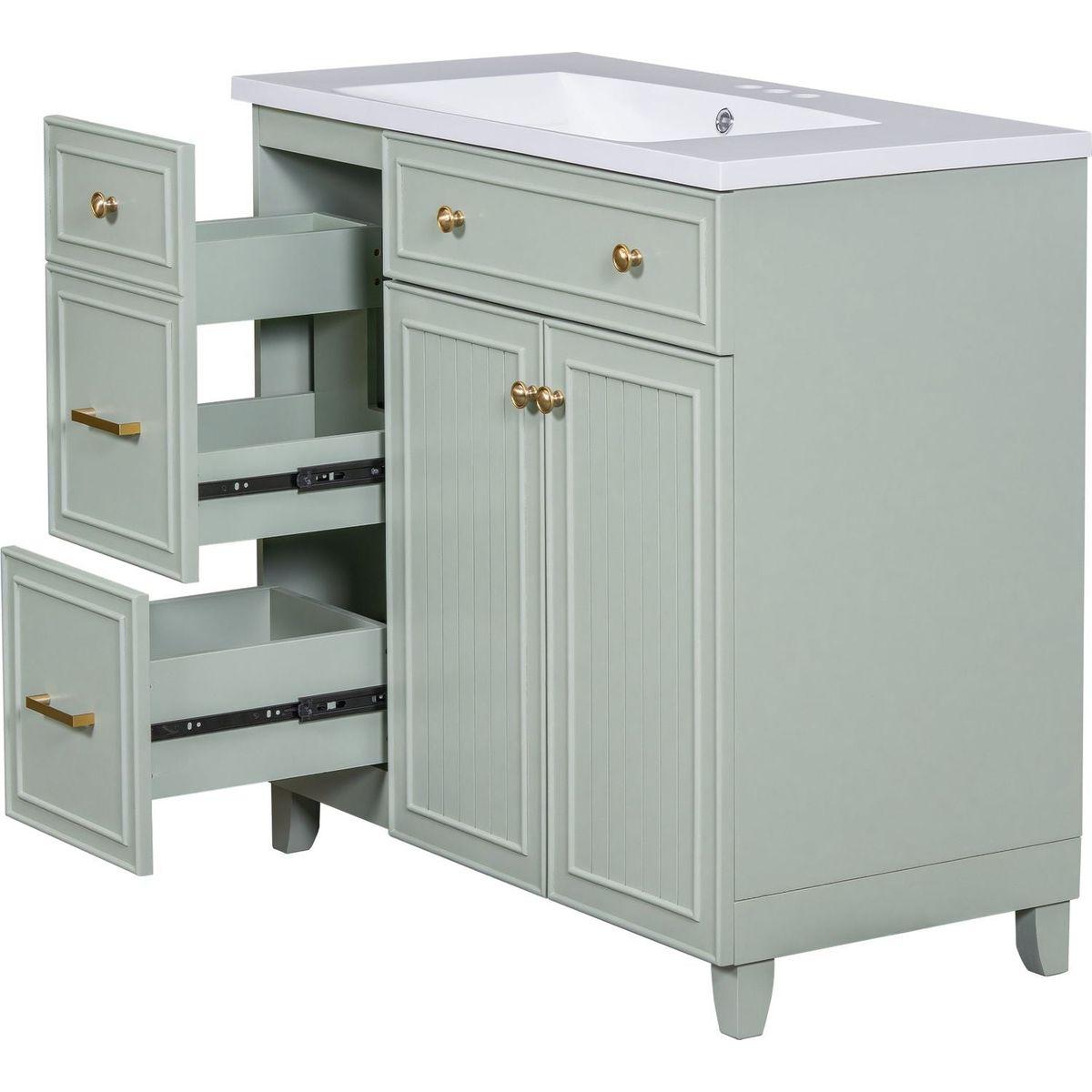 36-inch Bathroom Vanity, Transitional Style Bathroom Cabinet with Resin Sink, Green Single Bathroom Cabinet, with 2 Drawers and 1 Adjustable Storage Shelf, 2 Soft-close Doors