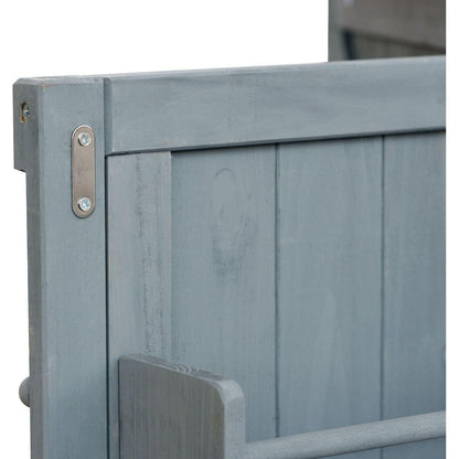 Outdoor Kitchen Island, Rolling Bar Cart & Storage Cabinet, Farmhouse Solid Wood Outdoor Grill Table with Stainless Steel Top, Spice Rack, Towel Rack for Kitchen & BBQ, Grey Blue