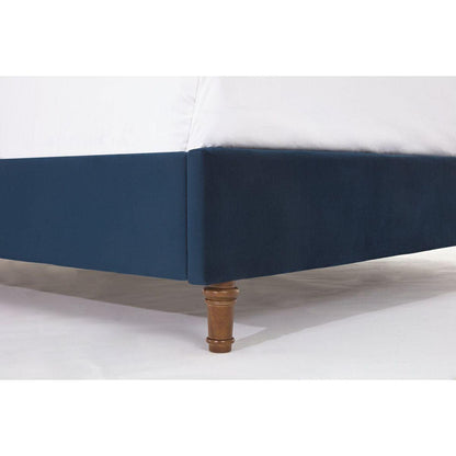 Upholstered King Bed / 54" High Headboard / Traditional Hand Buttoned Tufting / Nailhead Trim Wingback / No Box Spring Needed / Easy Assembly / Blue Velvet