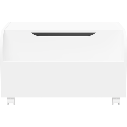 Wooden Toy Box with 4 Universal Wheels, Kids Toy Storage Organizer with Front Bookshelf, Flip-Top Lid, Safety Hinge, Boys Girls Toy Chest Bench for Playroom Kids Room Organization (White)