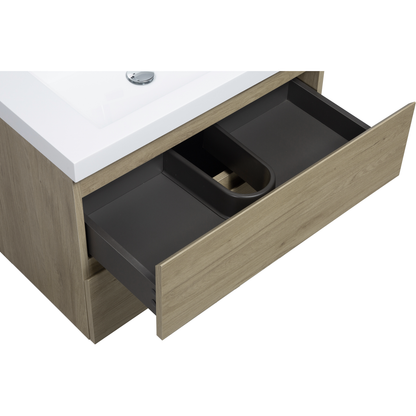 30" Floating Bathroom Vanity with Sink, Modern Wall-Mounted Bathroom Storage Vanity Cabinet with Resin Top Basin and Soft Close Drawers, Natural Oak