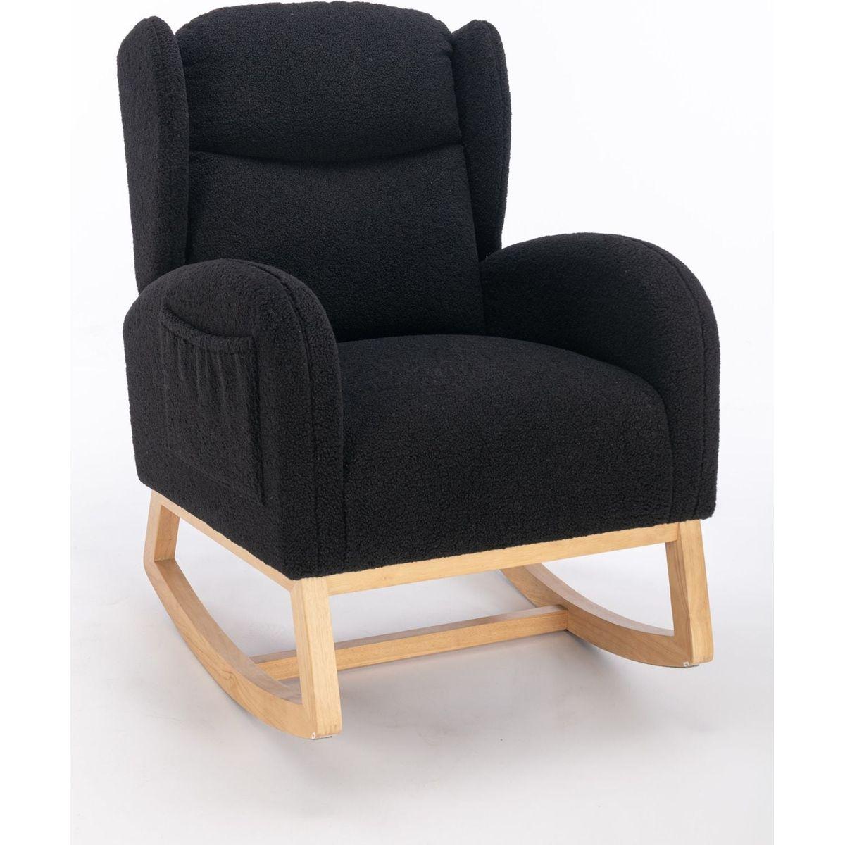 Teddy Fabric Rocking Chair With Packet Wood Legs,Black