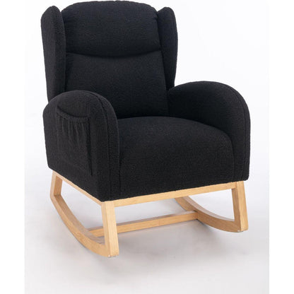 Teddy Fabric Rocking Chair With Packet Wood Legs,Black