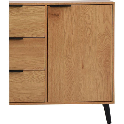 Storage Cabinet with 3 Drawers & Adjustable Shelf, Mid Century Cabinet with Door, Accent Cabinet for Living Room, Home Office, Entryway, Natural Wood Color