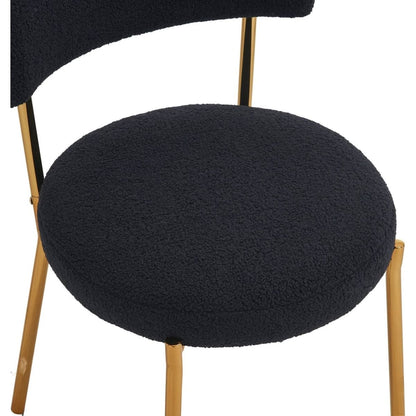 Set of 2 mid-century modern dining chairs - Teddy fabric upholstery - Curved back - Metal frame - Black | Elegant and comfortable kitchen chairs