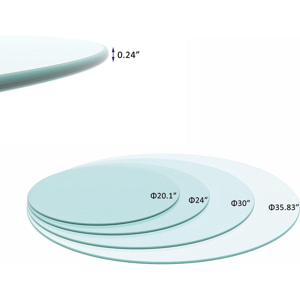 24" Inch Round Tempered Glass Table Top Clear Glass 1/4" Inch Thick Round Polished Edge