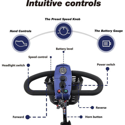 MAX SPORT BLUE 4 Wheels Outdoor Compact Mobility Scooter with 2 in 1 Cup & Phone Holder