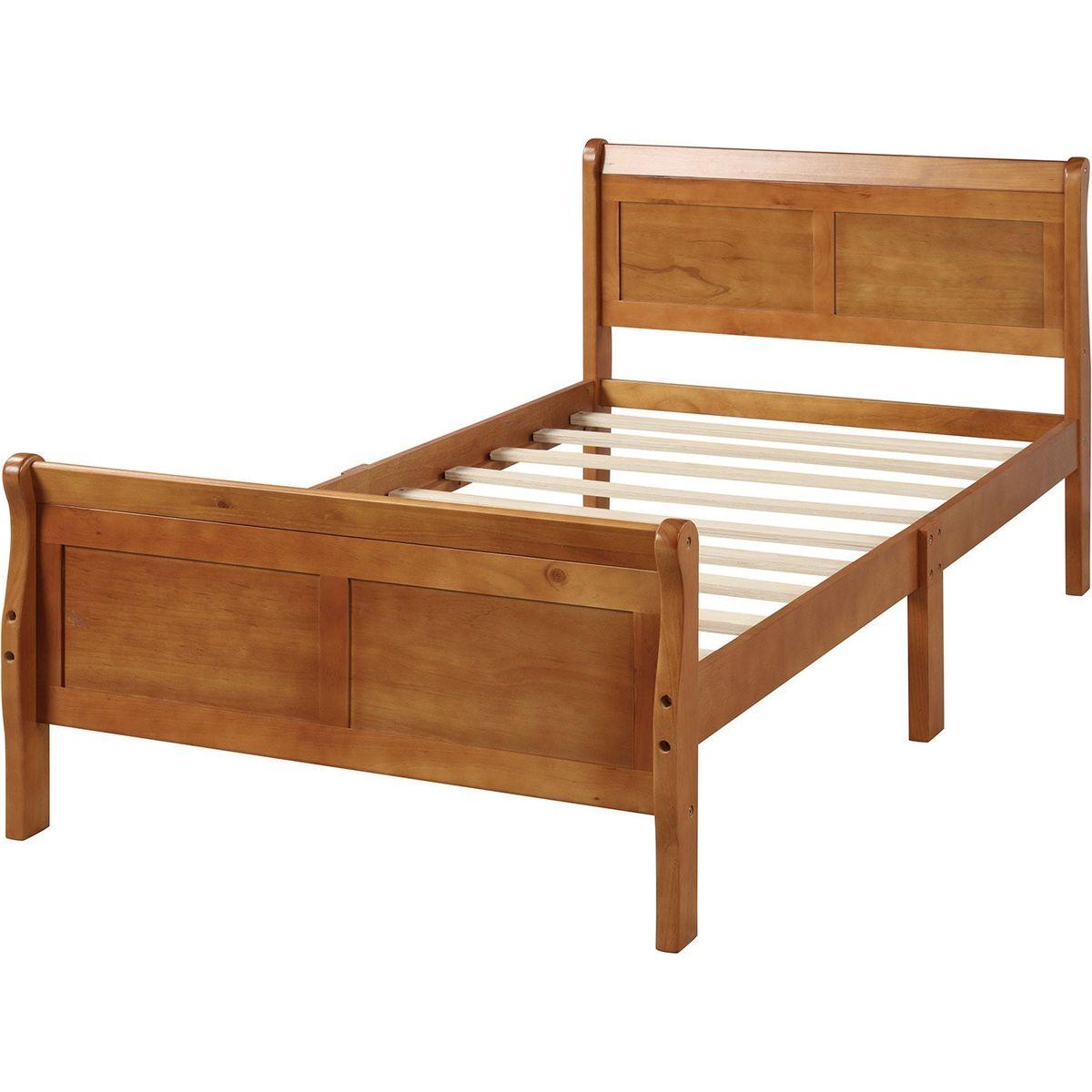 Wood Platform Bed Twin Bed Frame Mattress Foundation Sleigh Bed with Headboard/Footboard/Wood Slat Support