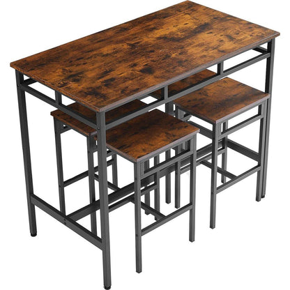 Bar table set 5PC Dinging table set with high stools, structural strengthening, industrial style. Rustic Brown, 43.31" L x 23.62" W x 35.43" H.