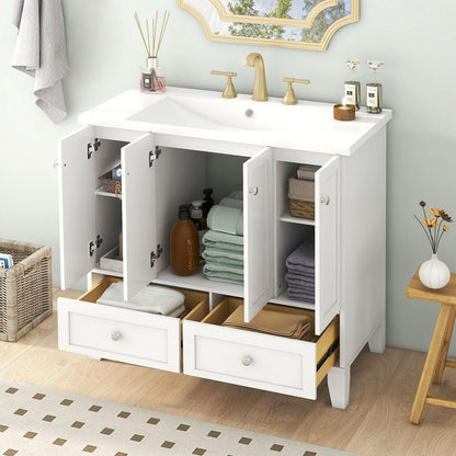 36" Bathroom Vanity with Resin Sink Combo,Solid Wood Frame Bathroom Storage Cabinet, Freestanding Vanity Set with 4 Soft Closing Doors& 2 Drawers