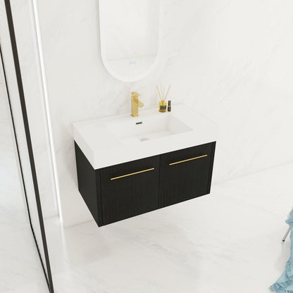 36 Inch Wall-Mounted Bathroom Vanity with Sink, Thick Edged Resin Basin, KD-Package