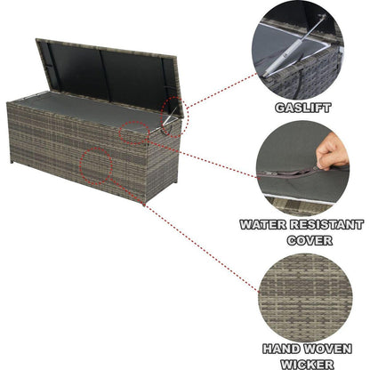 Outdoor Storage Box, 113 Gallon Wicker Patio Deck Boxes with Lid, Outdoor Cushion Storage for Kids Toys, Pillows, Towel Grey Wicker