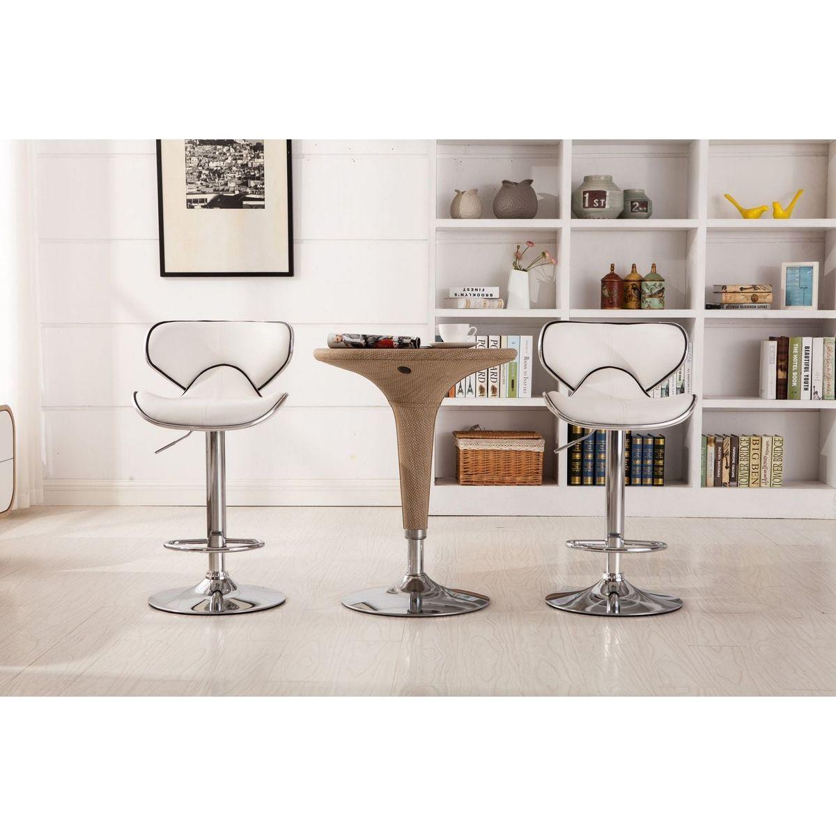Masaccio Upholstery Airlift Adjustable Swivel Barstool with Chrome Base, Set of 2, White